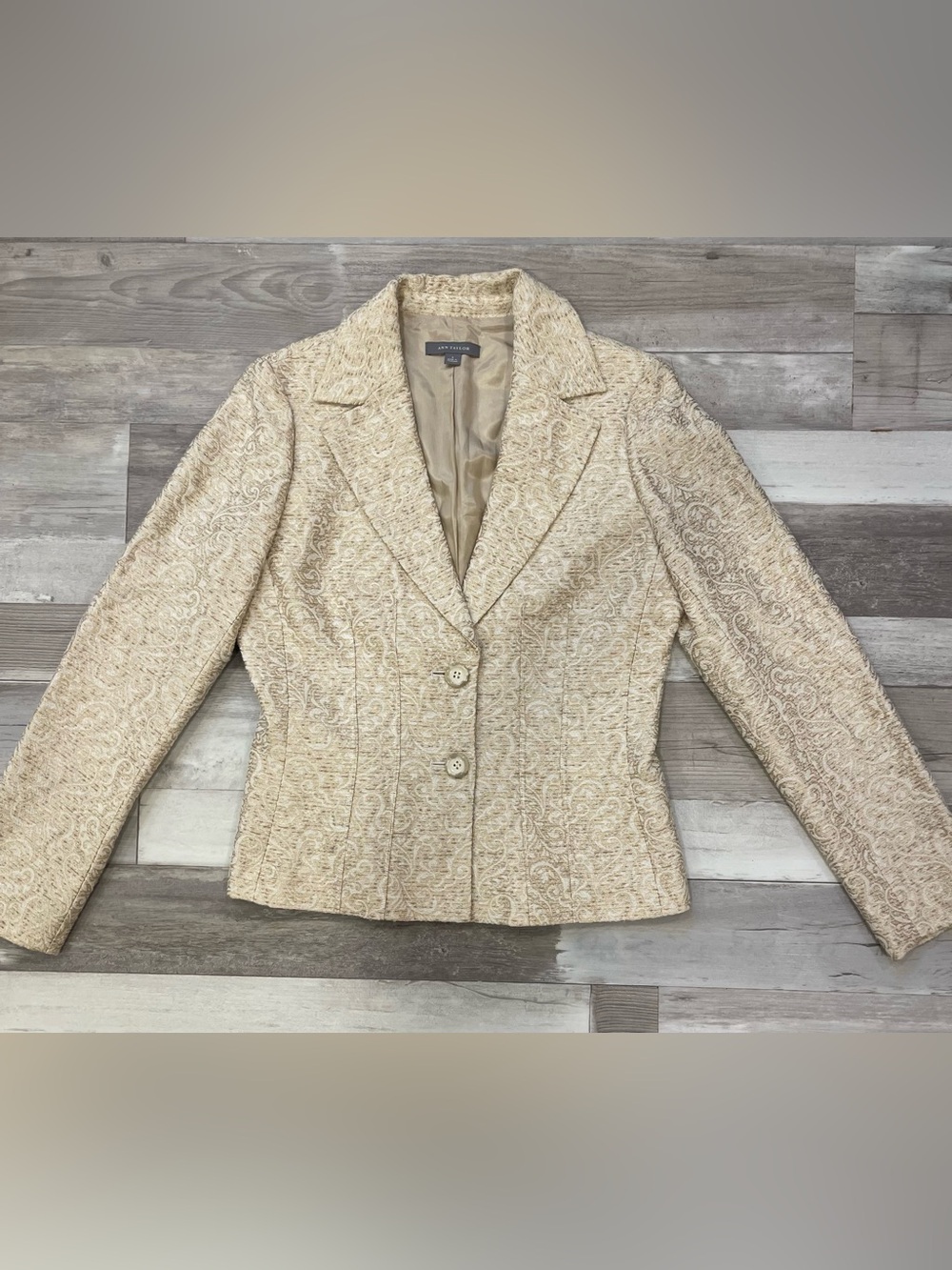 Ann Taylor Women’s Size 4 Gold Ivory Paisley Jacquard Blazer Wool Alpaca